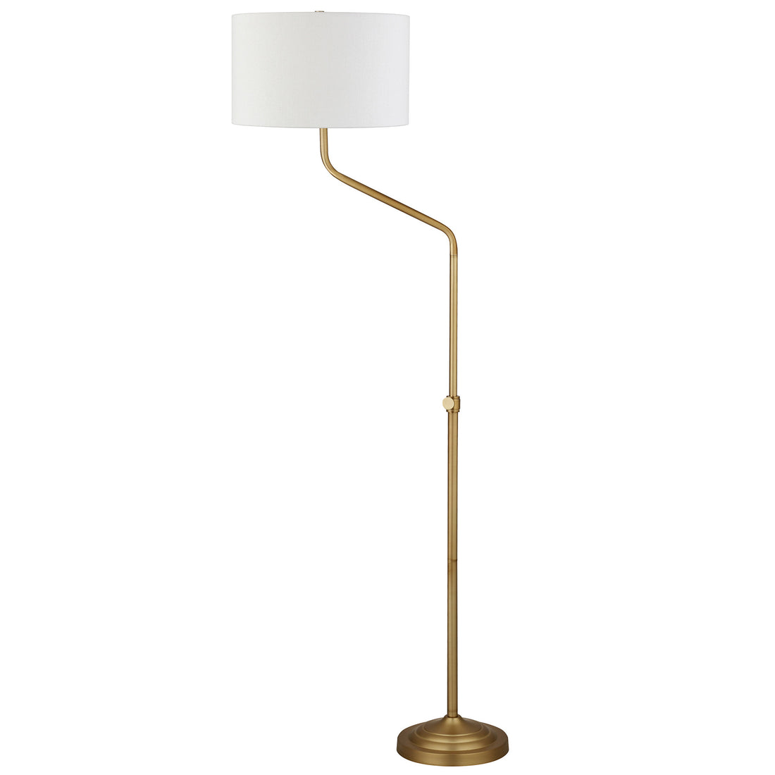 66" Brass Adjustable Traditional Shaped Floor Lamp With White Frosted Glass Drum Shade