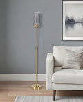 66" Brass Adjustable Torchiere Floor Lamp With Clear Glass Cylinder Shade