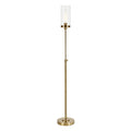 66" Brass Adjustable Torchiere Floor Lamp With Clear Glass Cylinder Shade