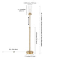 66" Brass Adjustable Torchiere Floor Lamp With Clear Glass Cylinder Shade