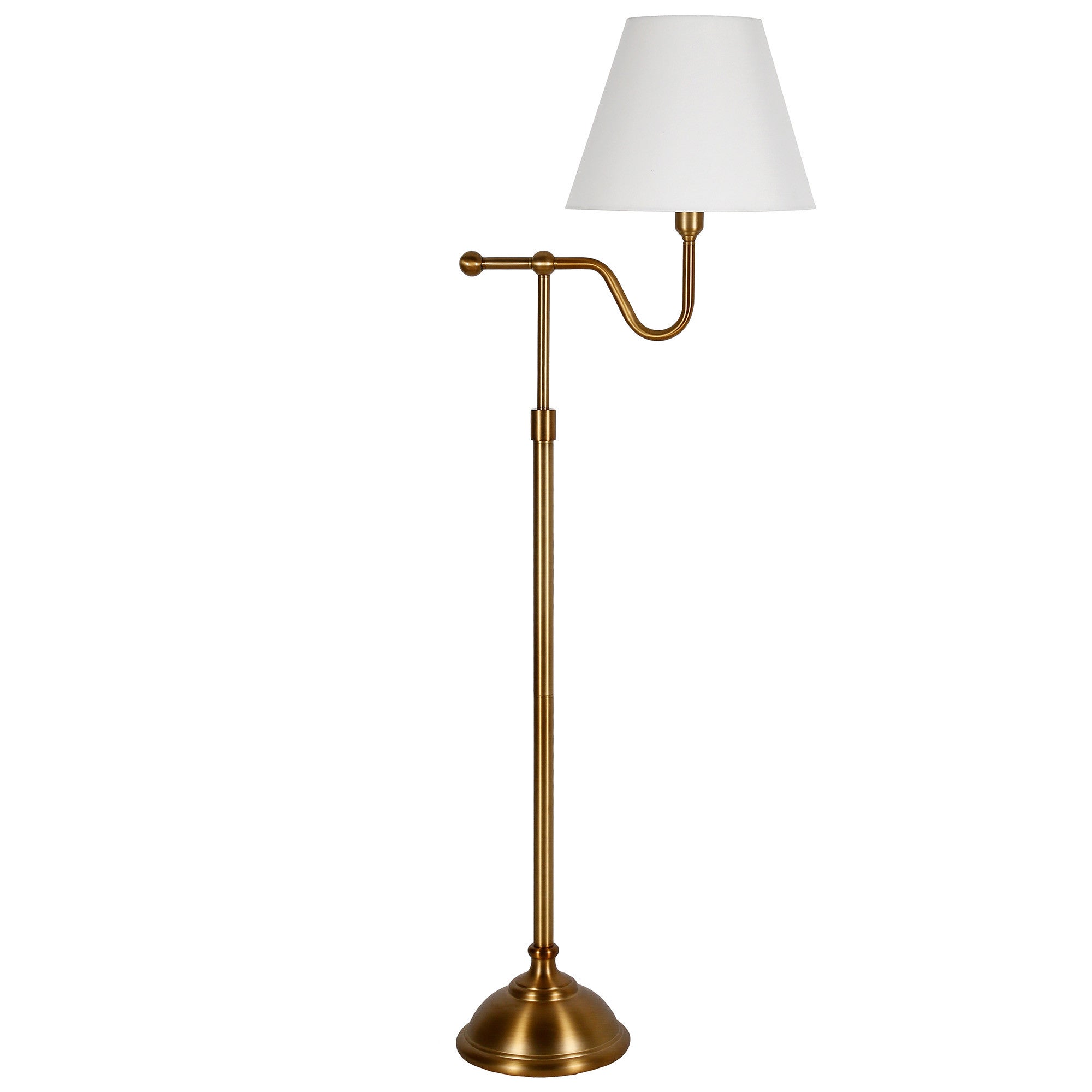 63" Brass Swing Arm Floor Lamp With White Frosted Glass Empire Shade