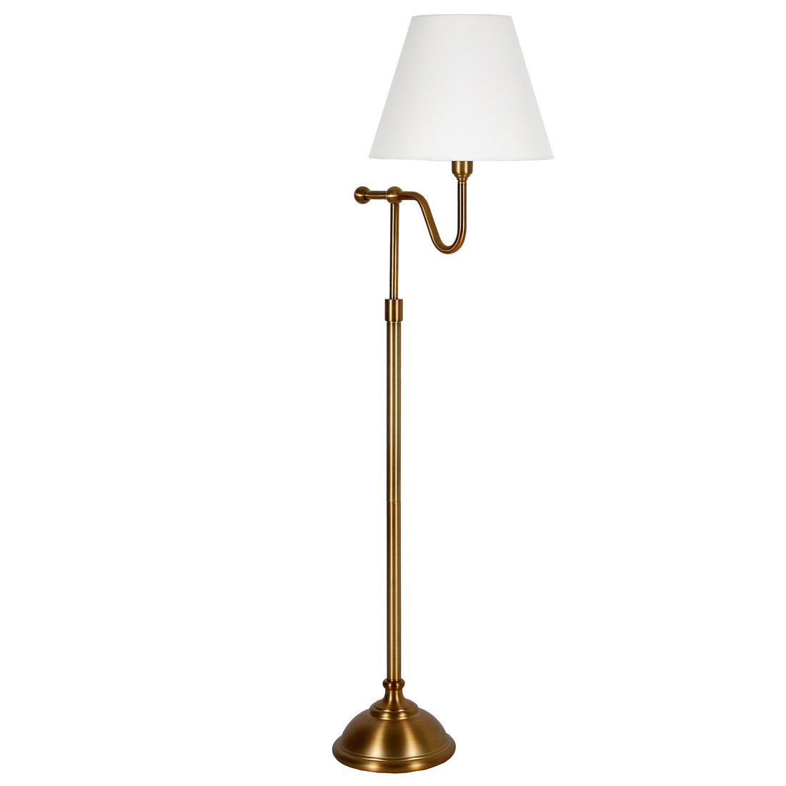 63" Brass Swing Arm Floor Lamp With White Frosted Glass Empire Shade