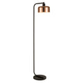 57" Black Arched Floor Lamp With Copper Metal Bell Shade