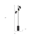 65" Black Three Light Tree Floor Lamp With Black Metal Drum Shade
