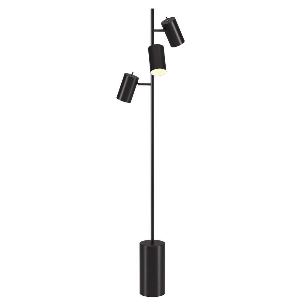 65" Black Three Light Tree Floor Lamp With Black Metal Drum Shade