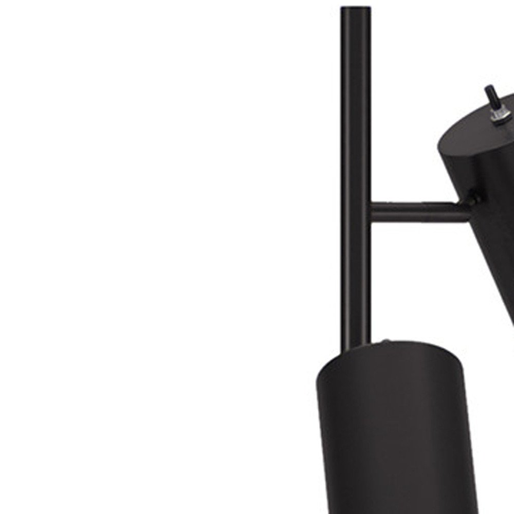 65" Black Three Light Tree Floor Lamp With Black Metal Drum Shade