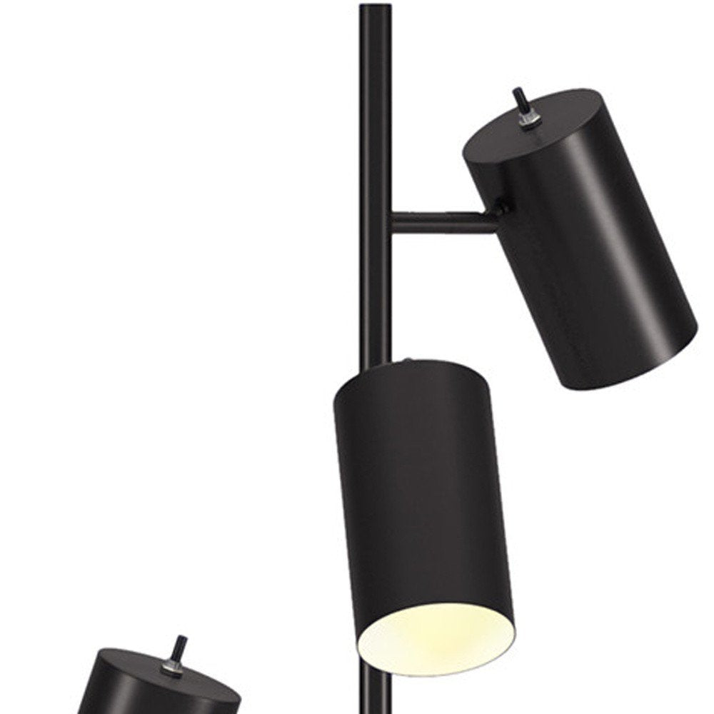 65" Black Three Light Tree Floor Lamp With Black Metal Drum Shade