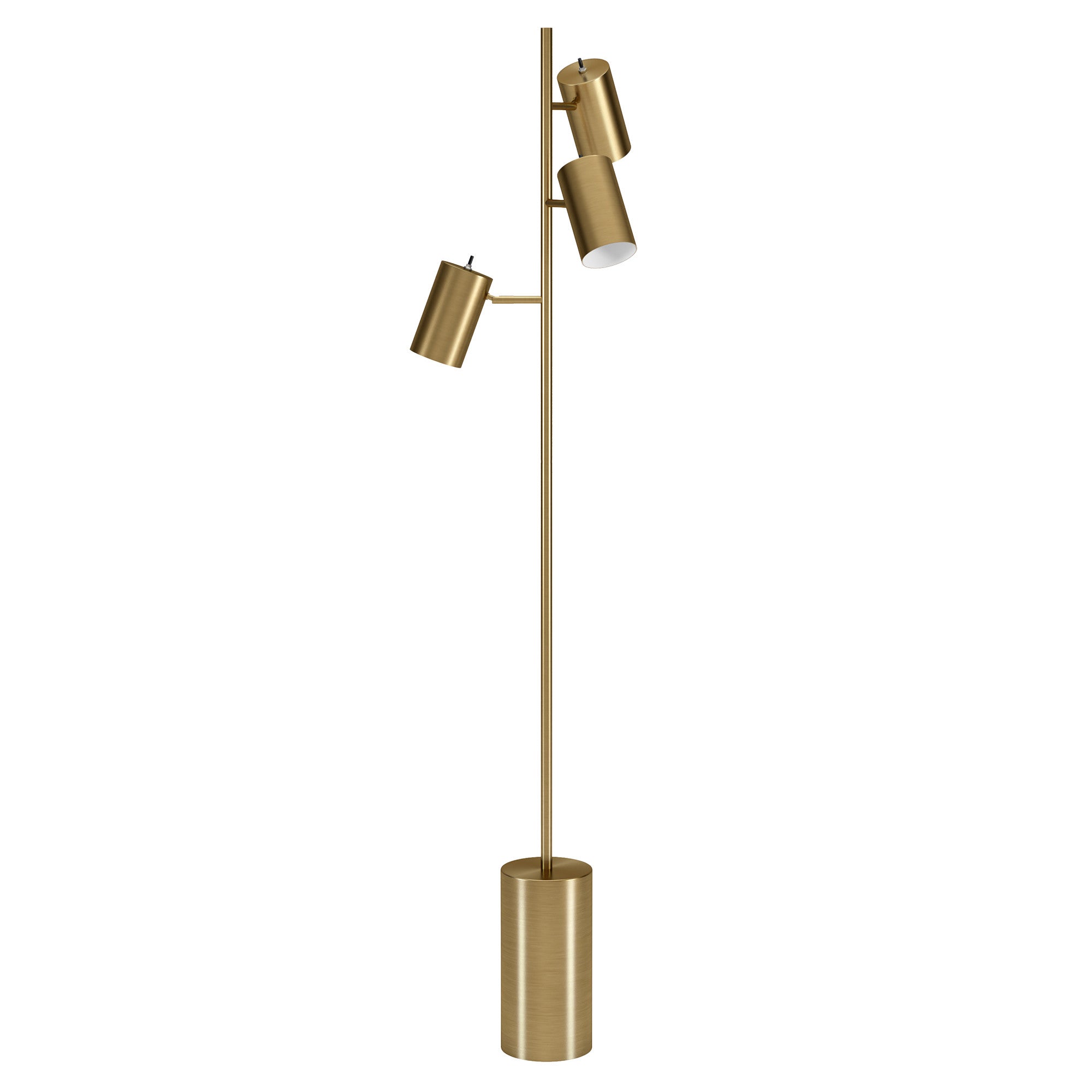 65" Brass Three Light Tree Floor Lamp With Brass Metal Cylinder Shade