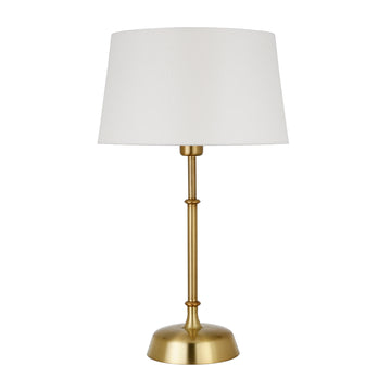 24" Brass Metal Table Lamp With White Drum Shade