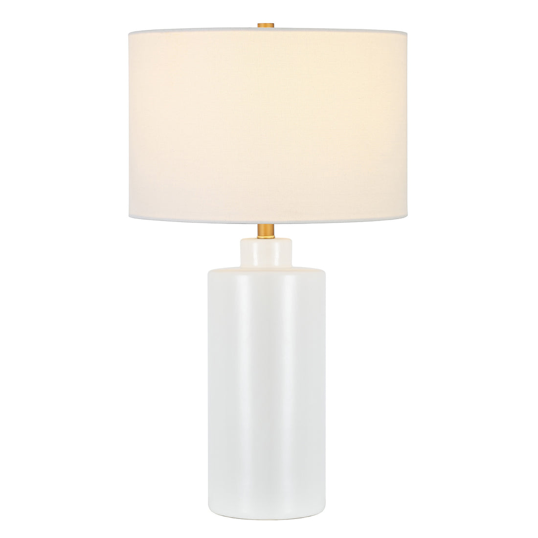 25" White Ceramic Table Lamp With White Drum Shade