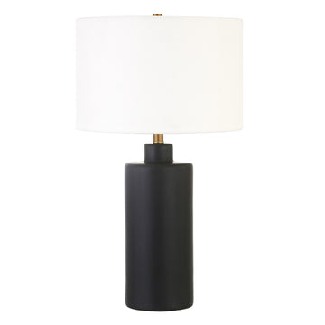 25" Black Ceramic Table Lamp With White Drum Shade