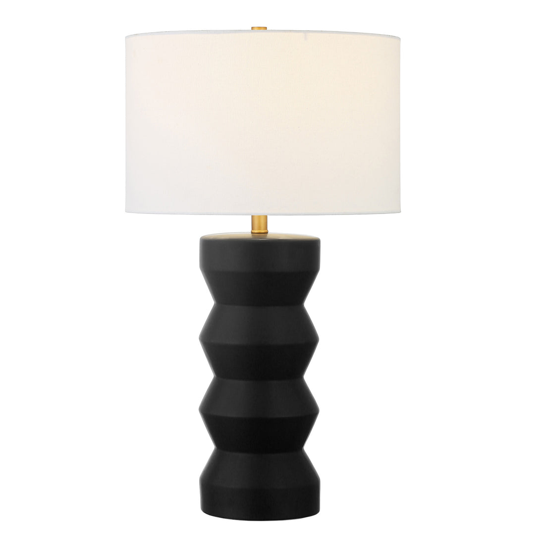 28" Black Ceramic Table Lamp With White Drum Shade