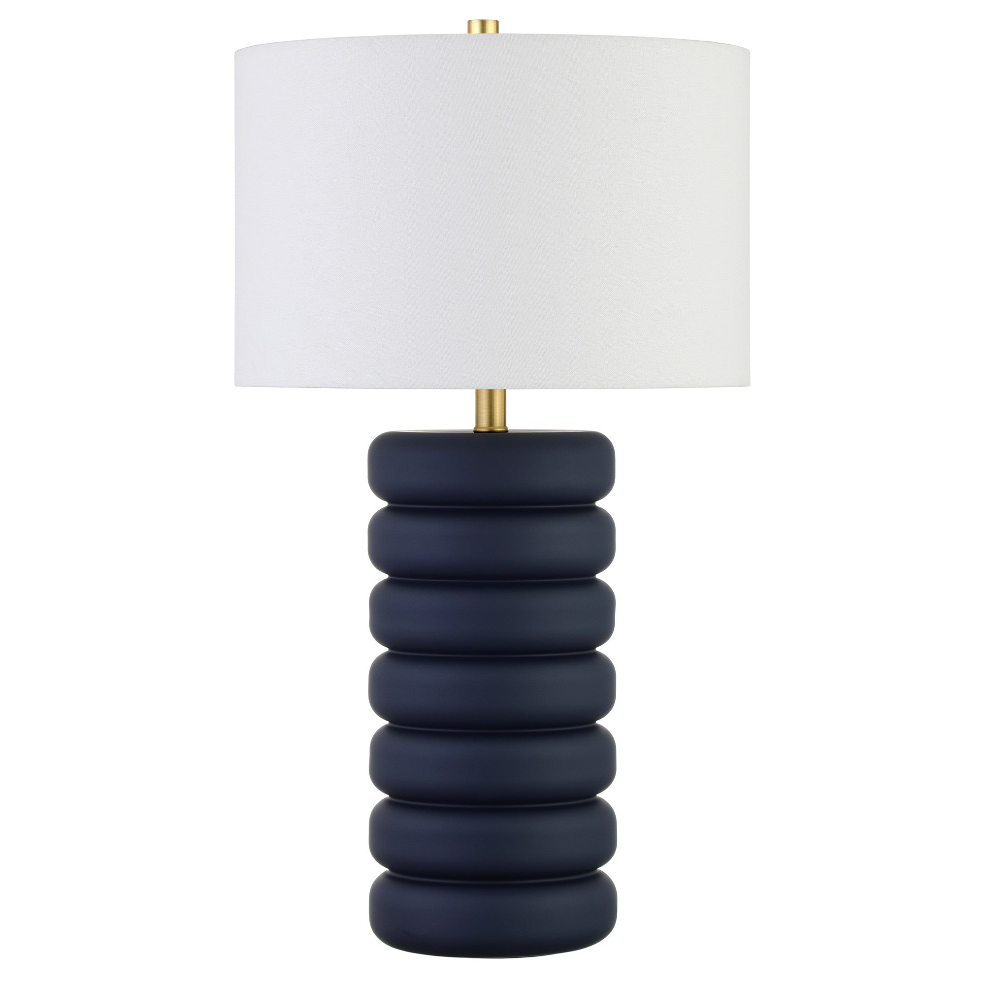 25" Navy Blue Ceramic Table Lamp With White Drum Shade