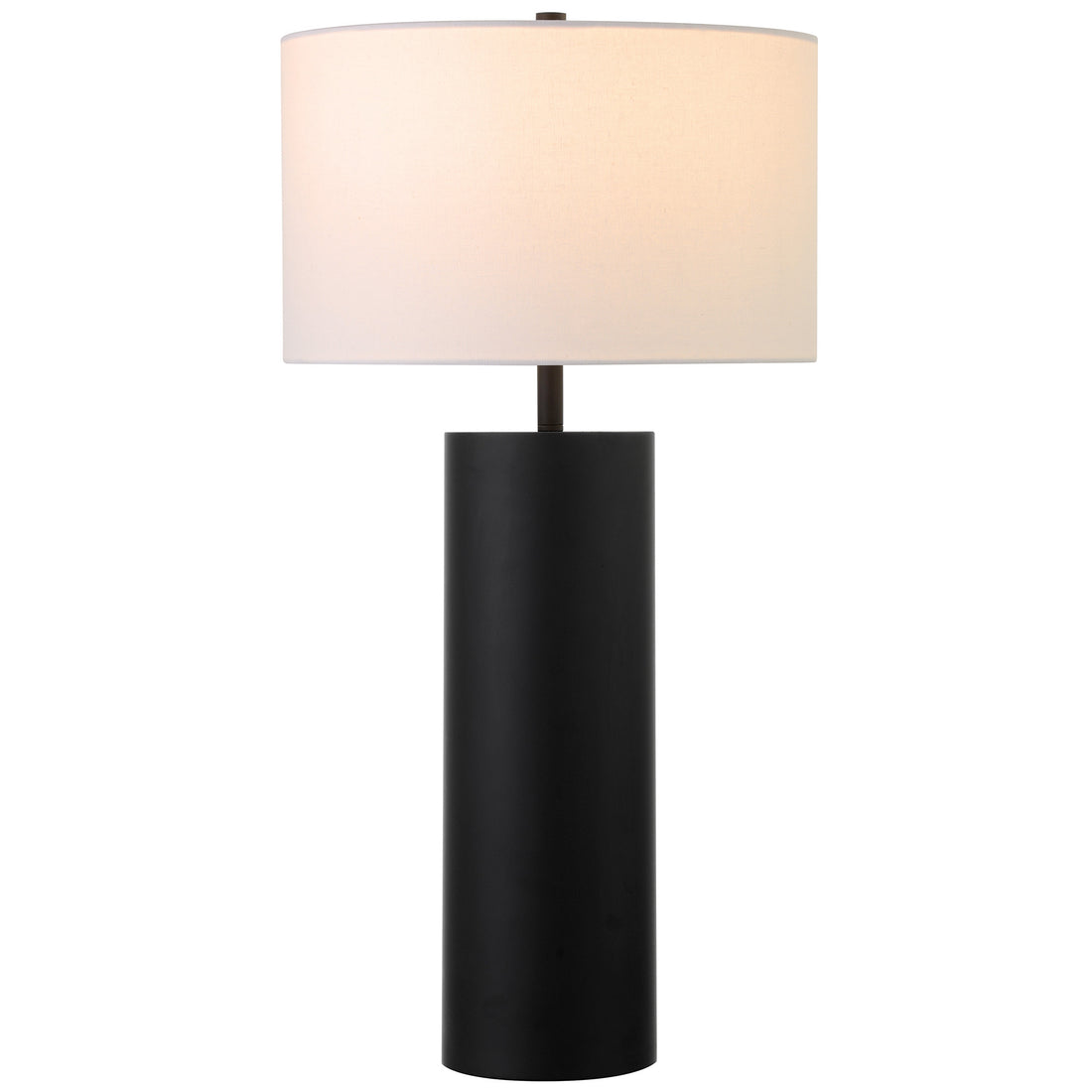 30" Black Metal Table Lamp With White Drum Shade