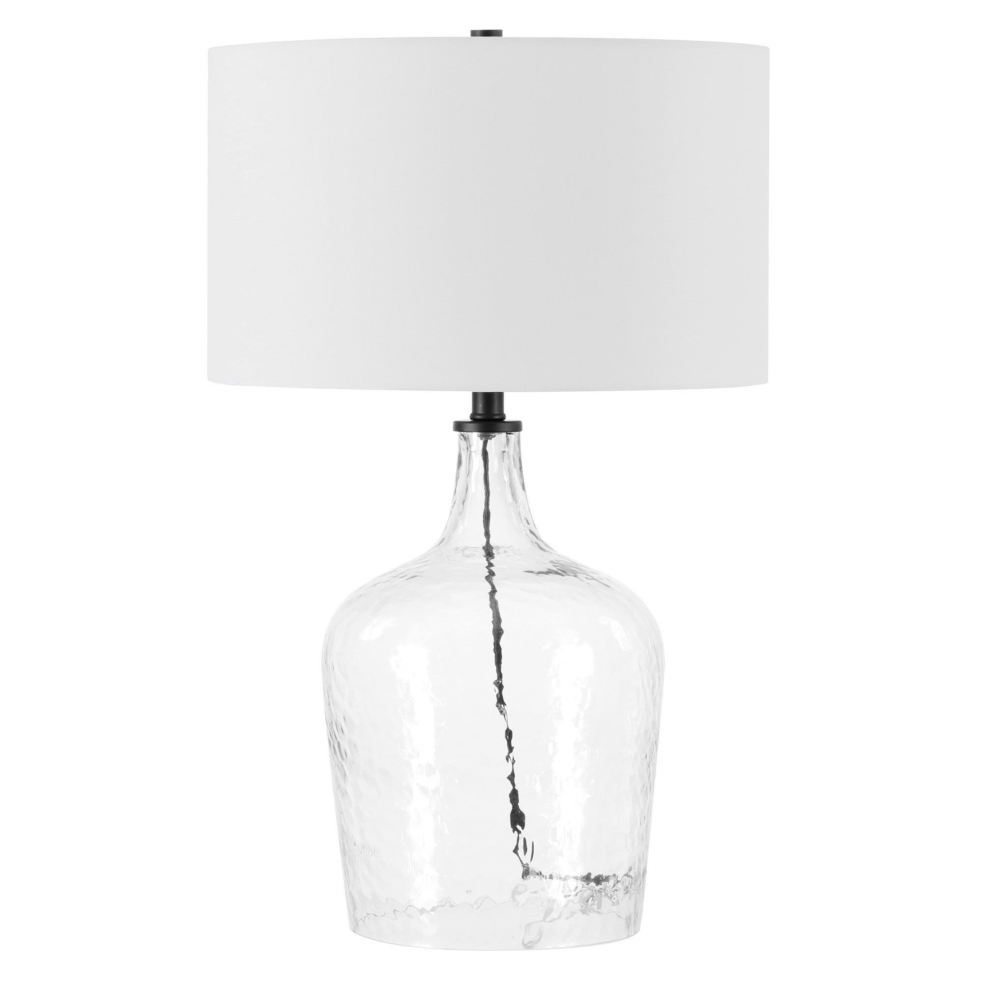 24" Clear Glass Table Lamp With White Drum Shade