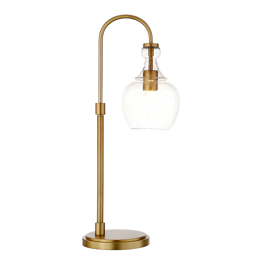 27" Brass Metal Arched Table Lamp With Clear Seeded Glass Dome Shade