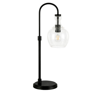 27" Black Metal Arched Table Lamp With Clear Dome Shade