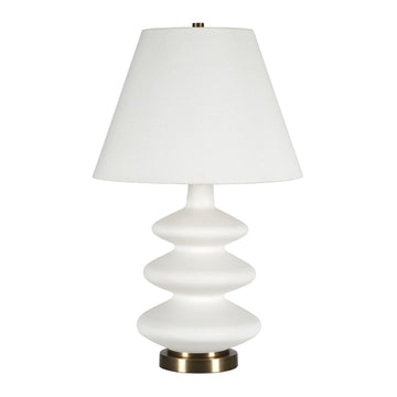 26" White and Gold Glass Gourd Table Lamp With White Empire Shade