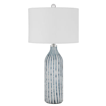 30" Gray And Aqua Glass Table Lamp With White Drum Shade