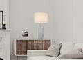 30" Gray And Aqua Glass Table Lamp With White Drum Shade