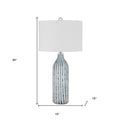 30" Gray And Aqua Glass Table Lamp With White Drum Shade