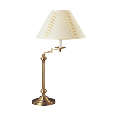 30" Bronze Metal Swing Arm Table Lamp With Off White Empire Shade