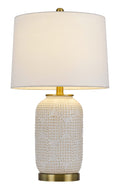 24" Ivory Metal Table Lamp With White Drum Shade