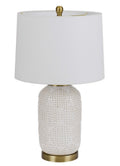 24" Ivory Metal Table Lamp With White Drum Shade
