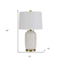 24" Ivory Metal Table Lamp With White Drum Shade
