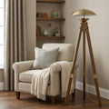 55" Brass Tripod Floor Lamp With Antiqued Brass Dome Shade