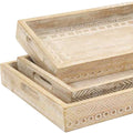 Set of Three White Rectangular Solid Wood Handmade Serving Tray With Handles