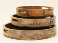 Set of Three Natural Round Solid Wood Floral Indoor Outdoor Handmade Serving Tray With Handles