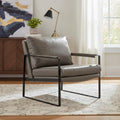 27" Dark Gray Faux Leather And Black Arm Chair