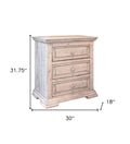 32" White Solid Wood Three Drawer Nightstand