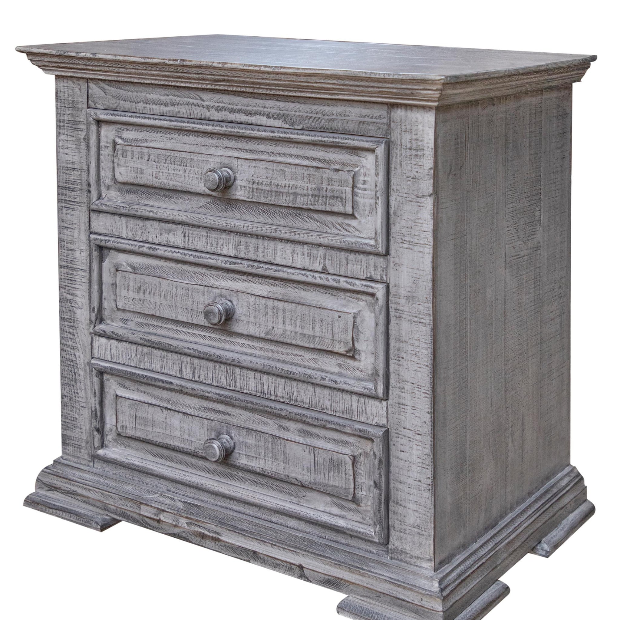 32" Gray Three Drawer Nightstand