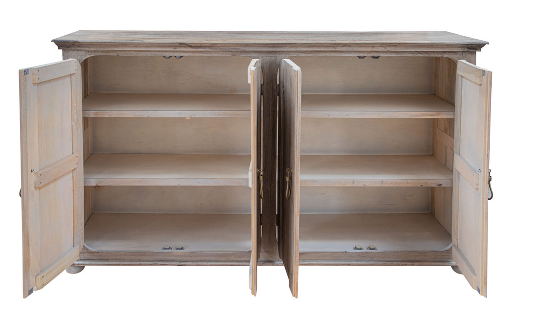 72" Sand Solid and Manufactured Wood Distressed Credenza