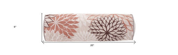 6" X 20" Brown Beige and Ivory Bolster Floral Indoor Outdoor Throw Pillow