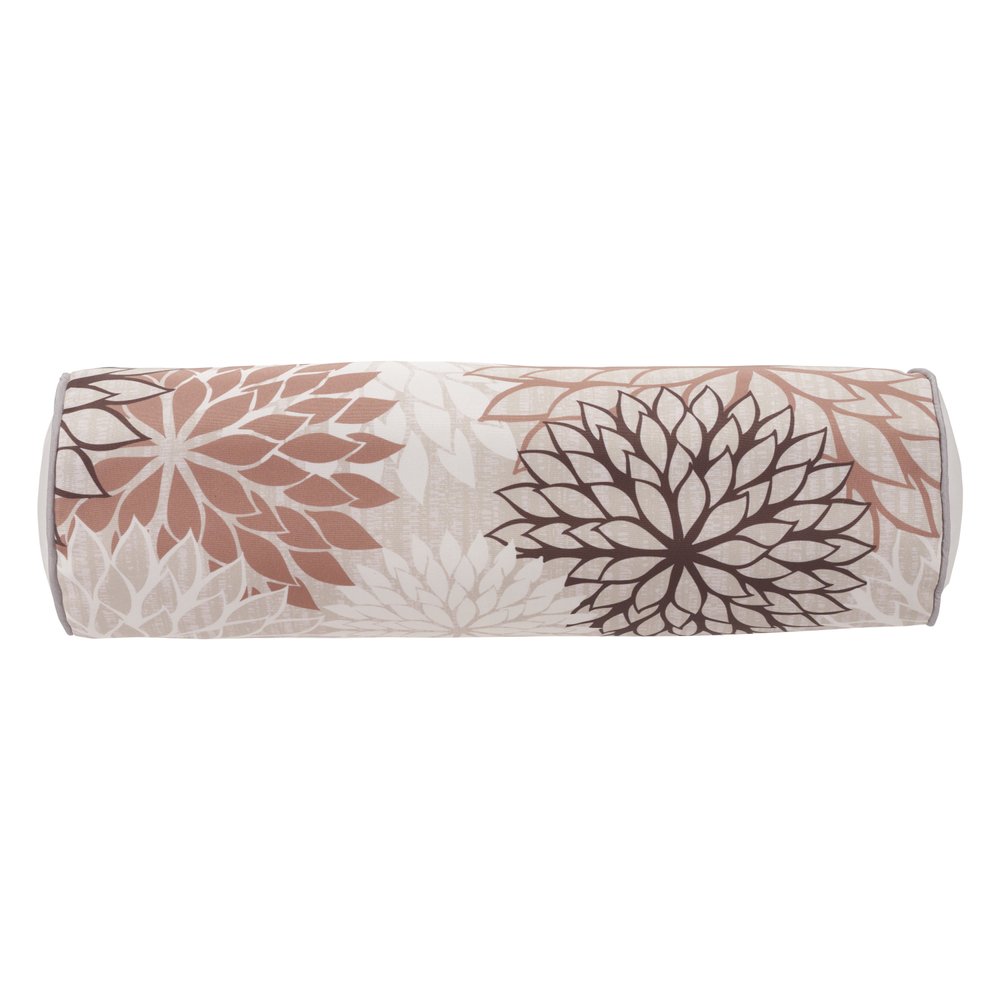 6" X 20" Brown Beige and Ivory Bolster Floral Indoor Outdoor Throw Pillow