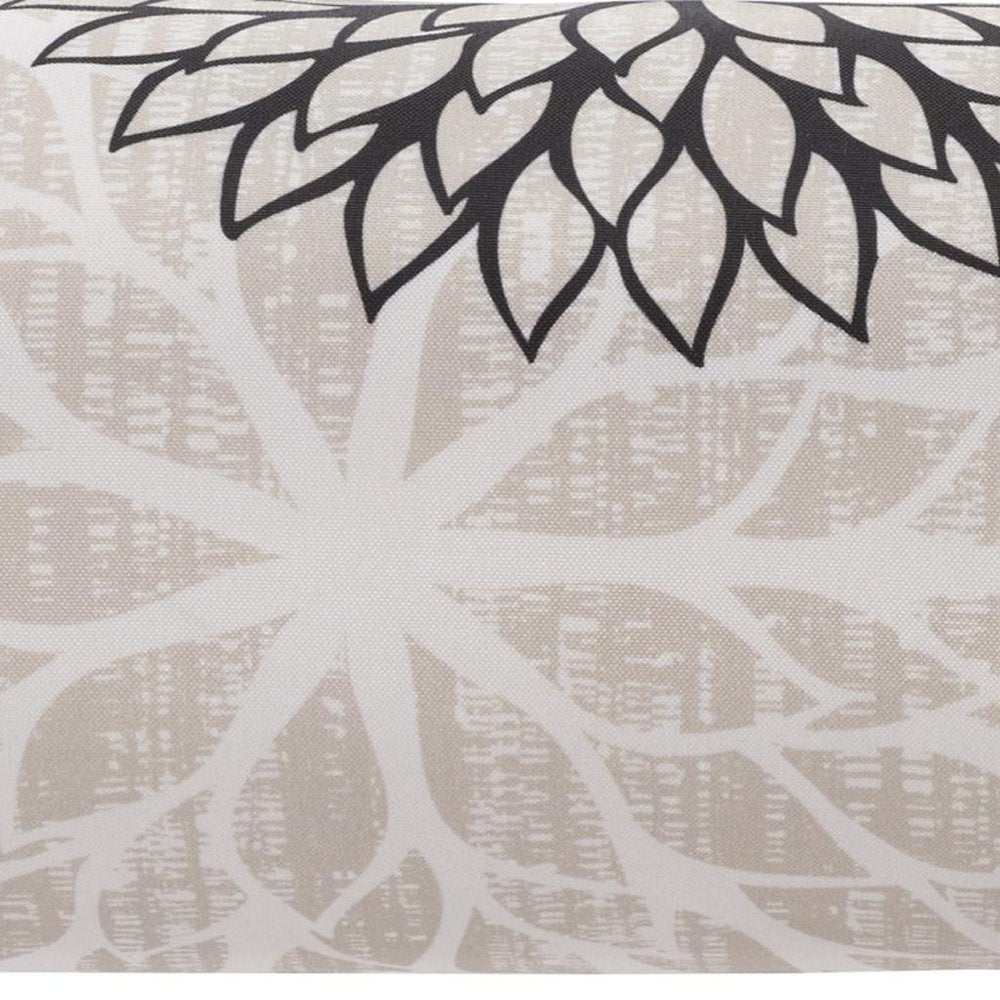 6" X 20" Black Gray and White Bolster Floral Indoor Outdoor Throw Pillow