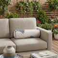 6" X 20" Beige Blue and Ivory Bolster Floral Indoor Outdoor Throw Pillow