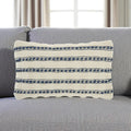 12" X 20" Ivory and Blue Striped Cotton Blend Throw Pillow With Texture