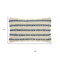 12" X 20" Ivory and Blue Striped Cotton Blend Throw Pillow With Texture