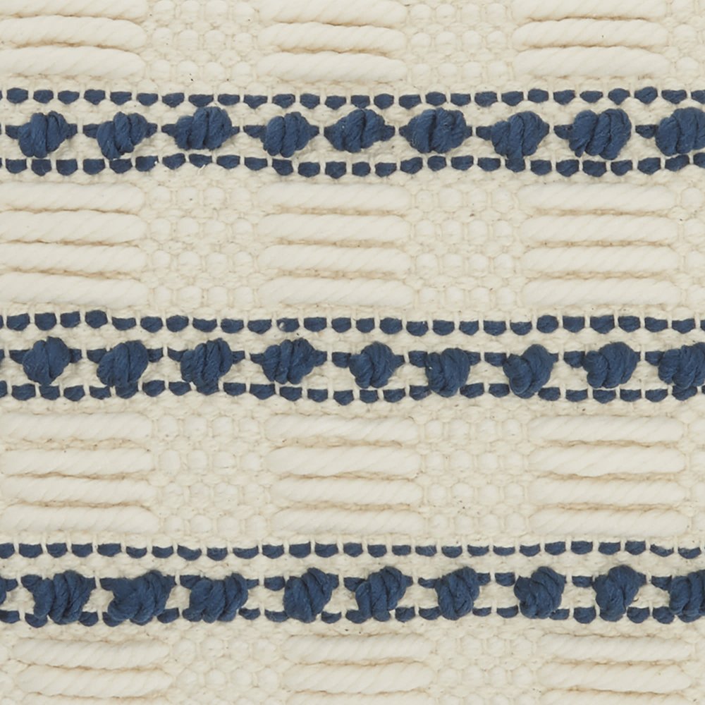12" X 20" Ivory and Blue Striped Cotton Blend Throw Pillow With Texture