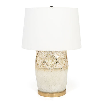 22" White and Gold Mercury Glass Table Lamp With White Cone Shade