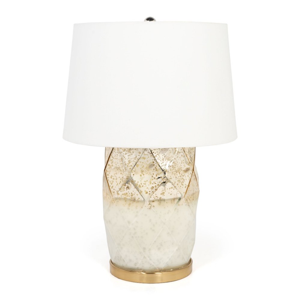22" White and Gold Mercury Glass Table Lamp With White Cone Shade