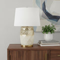 22" White and Gold Mercury Glass Table Lamp With White Cone Shade