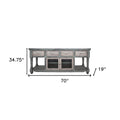 70" Blue and White Solid Wood Open shelving Distressed TV Stand