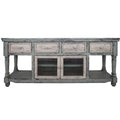 70" Blue and White Solid Wood Open shelving Distressed TV Stand