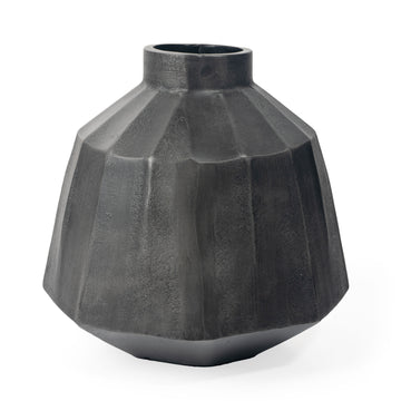 11" Gray Geometric Round Aluminum Table Vase