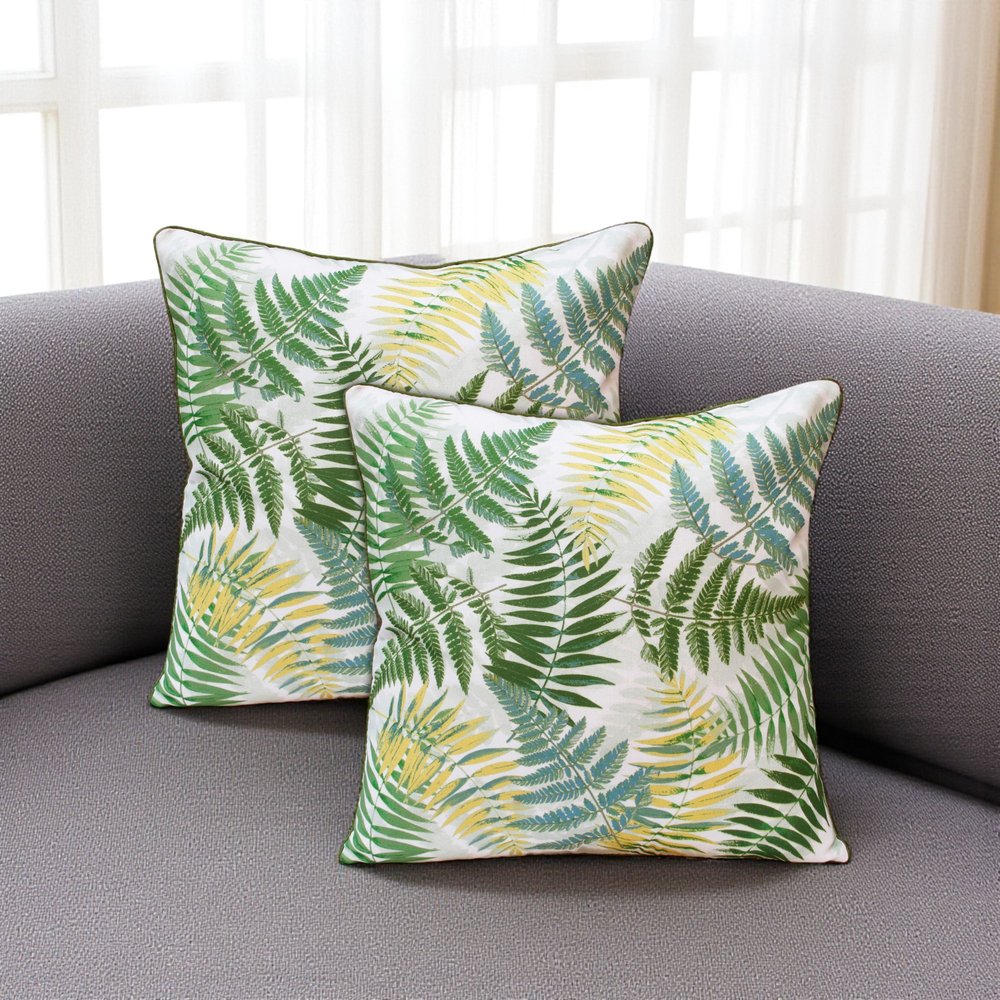 Set of Two 20" Green and Yellow Throw Pillows